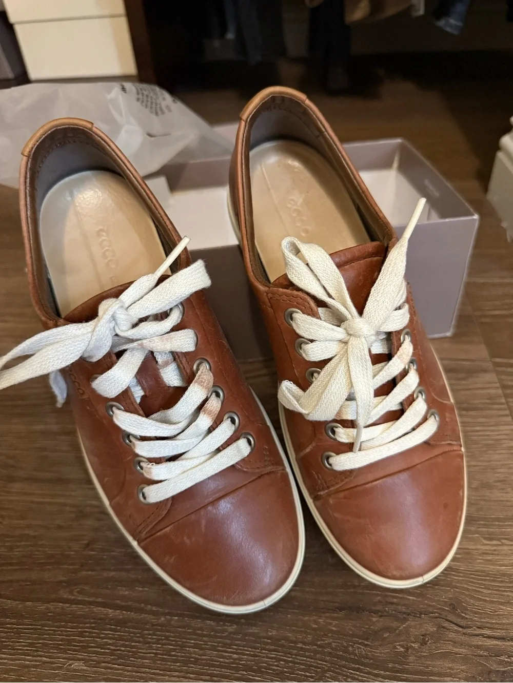 Ecco Brown Leather Sneakers with White Laces